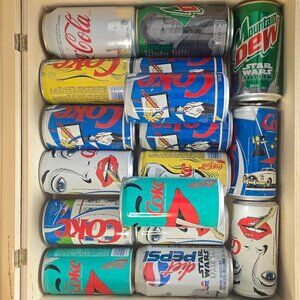 Vintage Empty Diet Coke Diet Pepsi Mountain Dew Empty Cans (21 Cans Total)